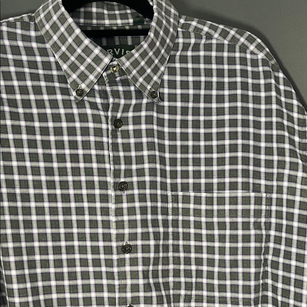 Orvis Men's Checkered Plaid Button-up Long Sleeve Shirt Green Purple - 2XL